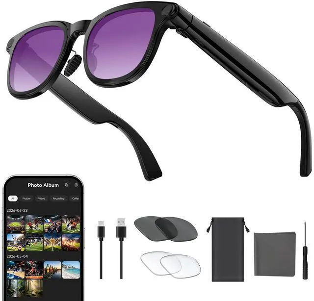 Main image of AI Smart Glasses with Camera,4K HD Camera Glasses with EIS Image Stabilization,Video Recording Glasses with AI Assistant,Wi-Fi+Bluetooth 6.0 Transfer,Replaceable 3 Lens,Real-Time Translation