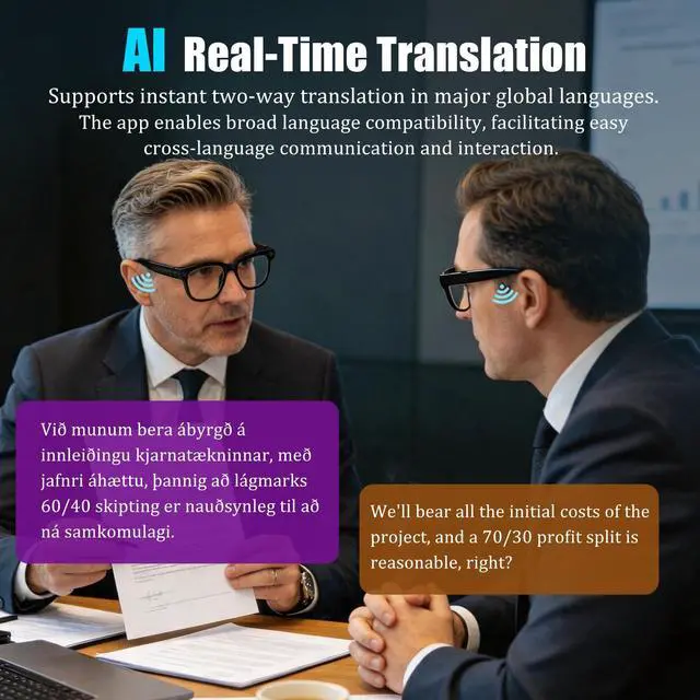 Alt view image 3 of 7 - AI Smart Glasses with Camera,4K HD Camera Glasses with EIS Image Stabilization,Video Recording Glasses with AI Assistant,Wi-Fi+Bluetooth 6.0 Transfer,Replaceable 3 Lens,Real-Time Translation