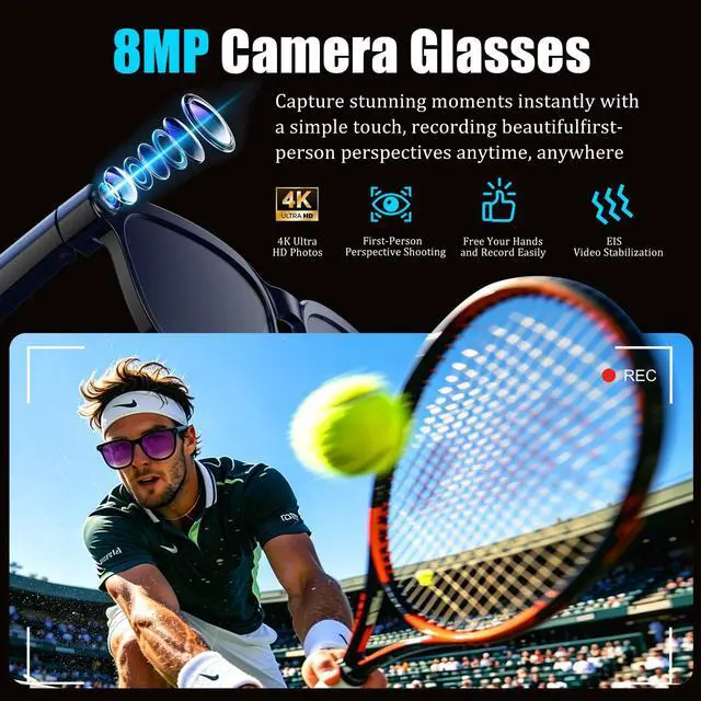 Alt view image 4 of 7 - AI Smart Glasses with Camera,4K HD Camera Glasses with EIS Image Stabilization,Video Recording Glasses with AI Assistant,Wi-Fi+Bluetooth 6.0 Transfer,Replaceable 3 Lens,Real-Time Translation