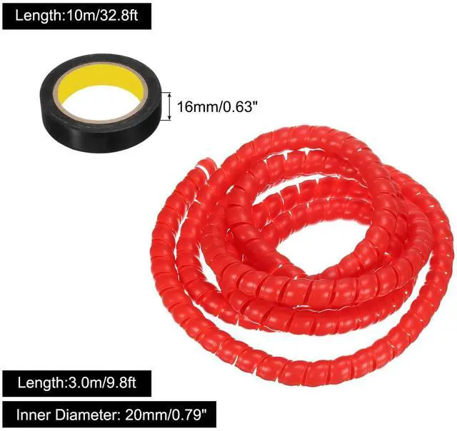 Alt view image 2 of 5 - Spiral Cable Wrap 9.8ft/3.0M 20mm Cable Management Sleeve PP Insulation Cord Organizer for Computer Wire Power Cable Gas Pipe Red with Tape