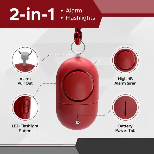 Alt view image 5 of 7 - Personal Safety Alarm for Women, 120DB, Red | Dual LED flashlight and keychain attachment deliver a loud deterrent alert on the go