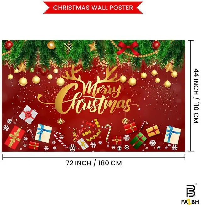 Alt view image 3 of 6 - XtraLarge, 6x4 Feet Merry Christmas Banner - Red and Gold Christmas Decorations | Xmas Party Decorations, Photo Backdrop | Xmas Party Banner, Background for Fireplace, Home, Office, Gatherings