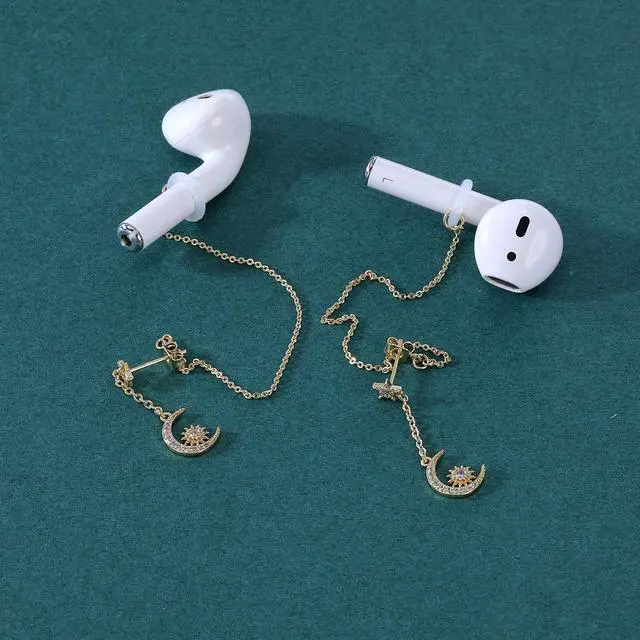 Alt view image 4 of 6 - Anti-lost Holder Earrings for AirPods 14K Gold Plated Wireless Earbuds Earrings Dangle Earring Wireless Earphone Holder Strap Compatible with AirPods Pro 1 & 2 (Ear Stud-1)