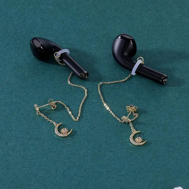 Alt view image 5 of 6 - Anti-lost Holder Earrings for AirPods 14K Gold Plated Wireless Earbuds Earrings Dangle Earring Wireless Earphone Holder Strap Compatible with AirPods Pro 1 & 2 (Ear Stud-1)