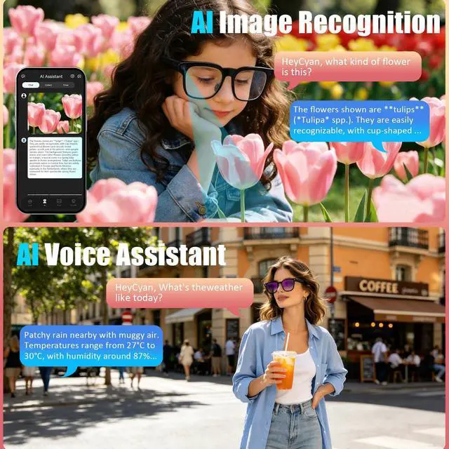 Alt view image 5 of 7 - AI Smart Glasses with Camera,4K HD Camera Glasses with EIS Image Stabilization,Video Recording Glasses with AI Assistant,Wi-Fi+Bluetooth 6.0 Transfer,Replaceable 3 Lens,Real-Time Translation