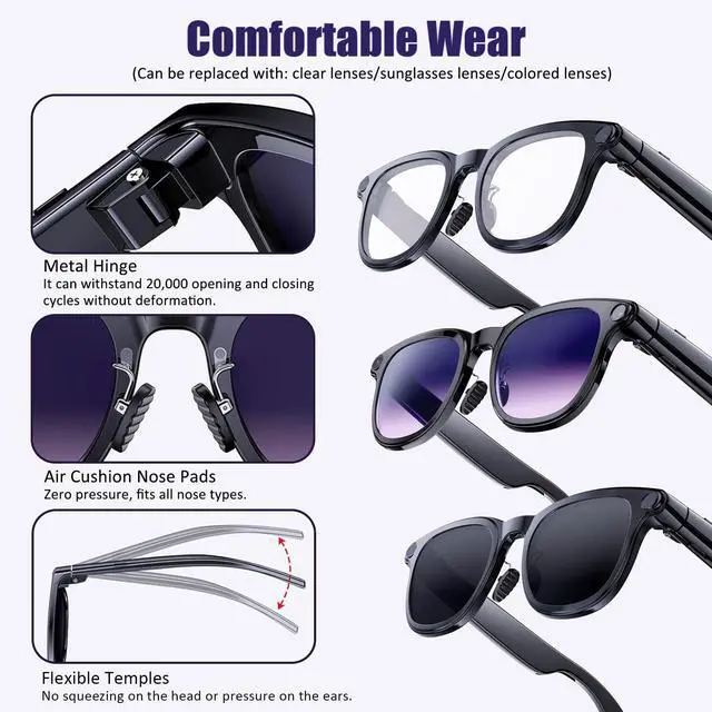 Alt view image 7 of 7 - AI Smart Glasses with Camera,4K HD Camera Glasses with EIS Image Stabilization,Video Recording Glasses with AI Assistant,Wi-Fi+Bluetooth 6.0 Transfer,Replaceable 3 Lens,Real-Time Translation