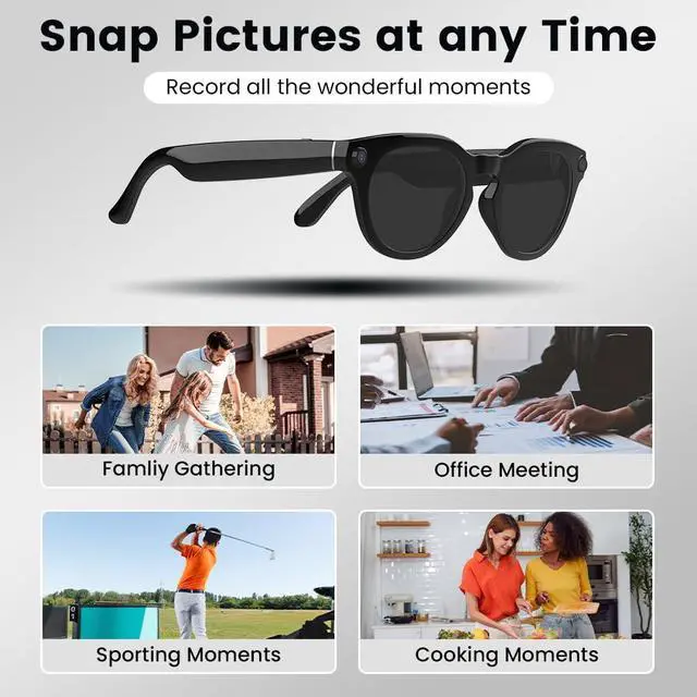 Alt view image 3 of 6 - Al Smart Glasses,8MP Camera Glasses with Real-Time Translation &Object Analysis HD 1080P Video Recording,No WiFi Required for Travel, Sports, Outdoor Use (Polarised Lens)