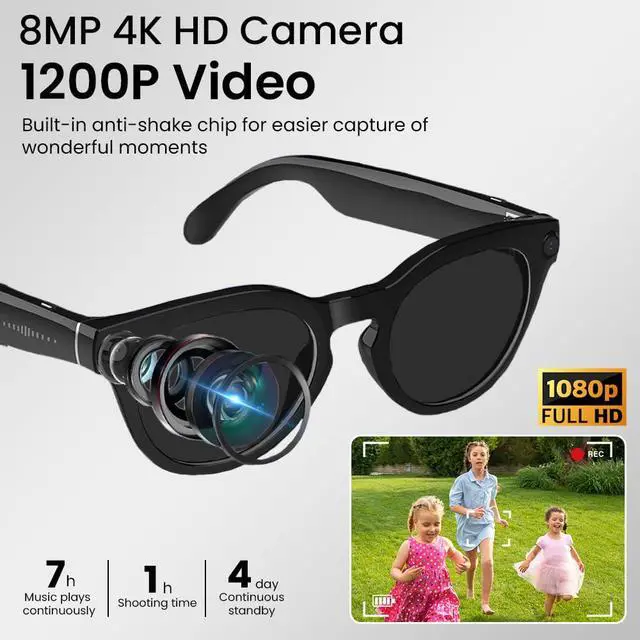 Alt view image 6 of 6 - Al Smart Glasses,8MP Camera Glasses with Real-Time Translation &Object Analysis HD 1080P Video Recording,No WiFi Required for Travel, Sports, Outdoor Use (Polarised Lens)