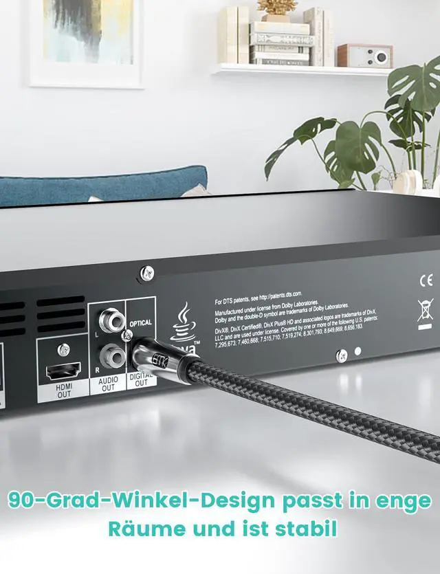 Alt view image 5 of 7 - 90 Degree Optical Cable 360 Degree Free-Rotating Fiber Optic Cable Toslink Male to Male Cable for Home Theater, Soundbar, Gaming Console, Speaker(5FT/1.5M)