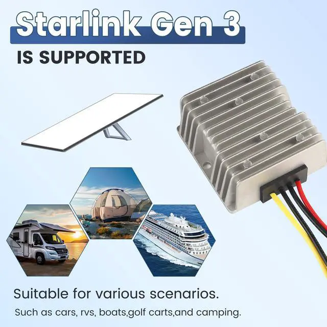 Alt view image 6 of 7 - Starlink Gen 3 Power Cord, Boost Power Cord for Starlink Gen3 Router, 9V-35V to 57V Boost Conversion Kit, G3 Step Up Power Adapter,Cigarette Lighter to DC Power Cord
