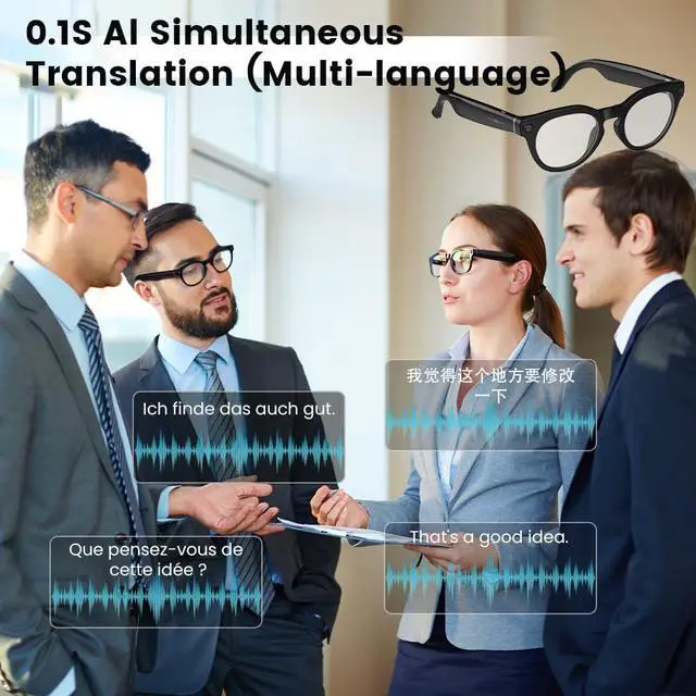 Alt view image 2 of 6 - Al Smart Glasses,8MP Camera Glasses with Real-Time Translation &Object Analysis HD 1080P Video Recording,No WiFi Required for Travel, Sports, Outdoor Use (Anti-Blue Light Lens)