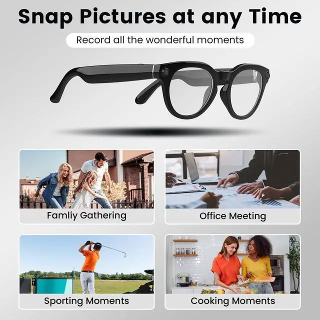 Alt view image 3 of 6 - Al Smart Glasses,8MP Camera Glasses with Real-Time Translation &Object Analysis HD 1080P Video Recording,No WiFi Required for Travel, Sports, Outdoor Use (Anti-Blue Light Lens)