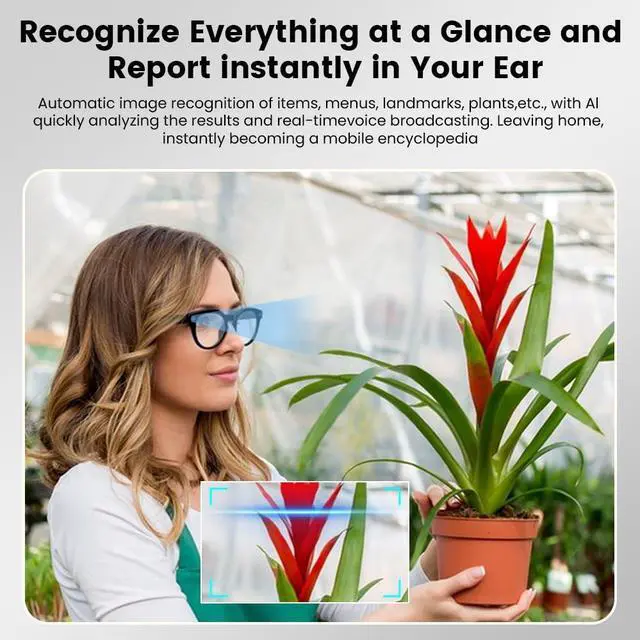 Alt view image 5 of 6 - Al Smart Glasses,8MP Camera Glasses with Real-Time Translation &Object Analysis HD 1080P Video Recording,No WiFi Required for Travel, Sports, Outdoor Use (Anti-Blue Light Lens)