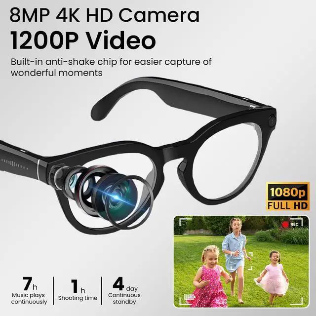 Alt view image 6 of 6 - Al Smart Glasses,8MP Camera Glasses with Real-Time Translation &Object Analysis HD 1080P Video Recording,No WiFi Required for Travel, Sports, Outdoor Use (Anti-Blue Light Lens)