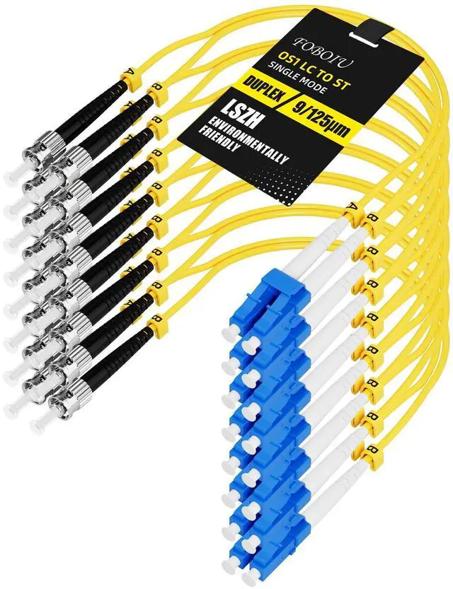 Main image of OS1 LC to ST Fiber Patch Cable, Duplex Singlemode, 0.5M(1FT), 8Pack | ST to LC Fiber Patch Cable, LSZH 9/125µm Jumper Optical Patch Cord Yellow for Media Converters