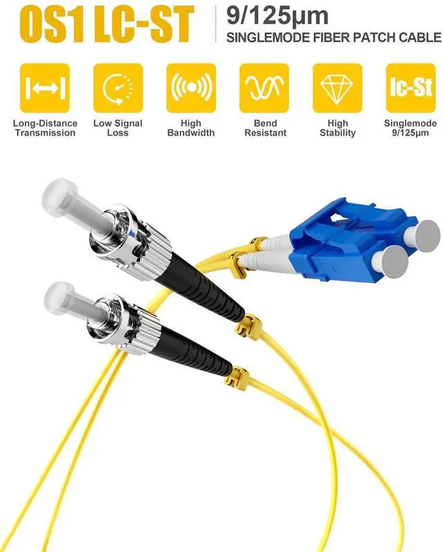 Alt view image 2 of 6 - OS1 LC to ST Fiber Patch Cable, Duplex Singlemode, 0.5M(1FT), 8Pack | ST to LC Fiber Patch Cable, LSZH 9/125µm Jumper Optical Patch Cord Yellow for Media Converters
