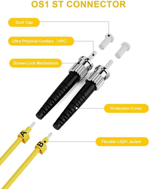 Alt view image 3 of 6 - OS1 LC to ST Fiber Patch Cable, Duplex Singlemode, 0.5M(1FT), 8Pack | ST to LC Fiber Patch Cable, LSZH 9/125µm Jumper Optical Patch Cord Yellow for Media Converters