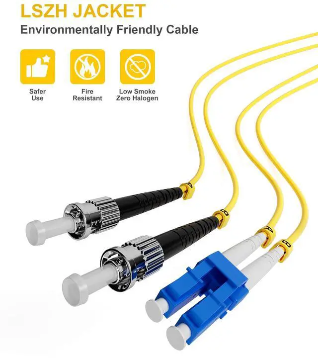 Alt view image 4 of 6 - OS1 LC to ST Fiber Patch Cable, Duplex Singlemode, 0.5M(1FT), 8Pack | ST to LC Fiber Patch Cable, LSZH 9/125µm Jumper Optical Patch Cord Yellow for Media Converters