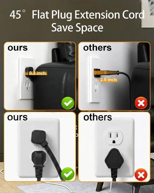 Alt view image 5 of 6 - Surge Protector Power Strip Tower with Touch LED Night Lights, 6Ft Extension Cord with Multiple 12 AC Outlets, 4 USB Ports (2 USB C) Charging Station, Black