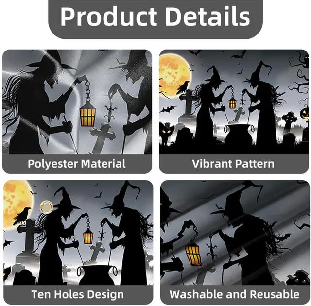 Alt view image 7 of 7 - Halloween Garage Door Cover Banner 7x16ft Witch Graveyard Cemetery Cat Hanging Backdrop Decorations Scary Pumpkins Bats Background Mural for Home Outdoor Indoor Wall Window Yard