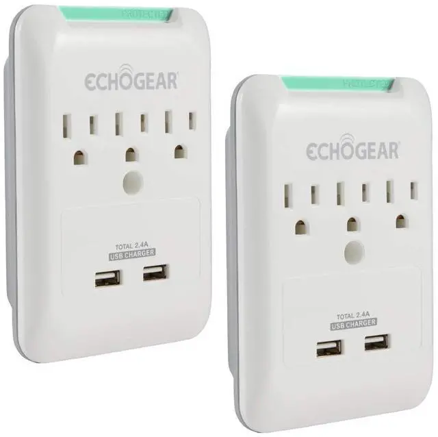 Main image of Outlet Extender Multiplug 2 Pack with 3 AC Outlets & 2 USB Ports Low Profile Design Sits Just 1.1" from Wall - Protects Your Gear with 540 Joules of Surge Protection