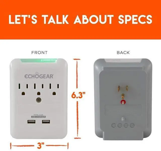 Alt view image 6 of 6 - Outlet Extender Multiplug 2 Pack with 3 AC Outlets & 2 USB Ports Low Profile Design Sits Just 1.1" from Wall - Protects Your Gear with 540 Joules of Surge Protection