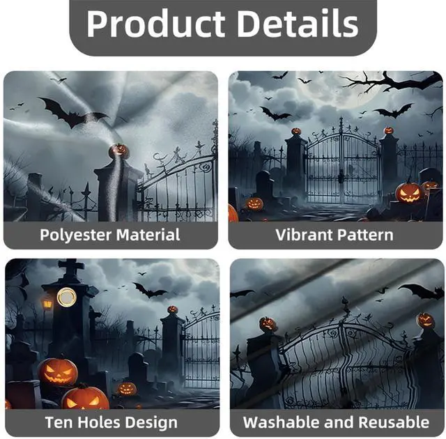 Alt view image 7 of 7 - Halloween Garage Door Cover Banner 7x16ft Large Halloween Garage Door Decorations Scary Graveyard Cemetery Backdrop Background for Indoor Outdoor Wall Decor