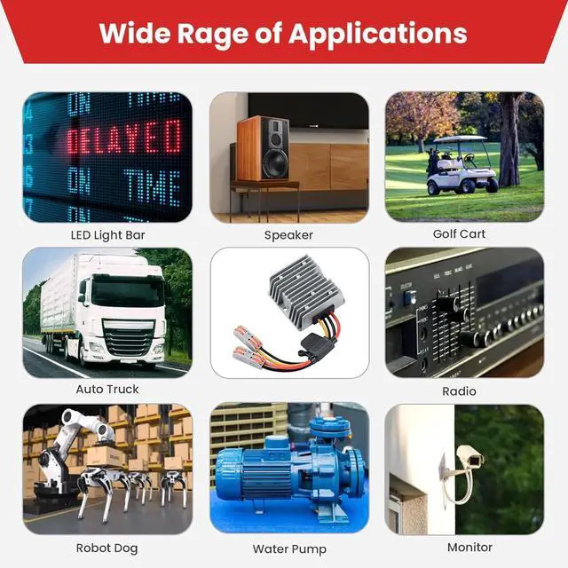 Alt view image 6 of 7 - 30-60V to 24V 10A 240W Waterproof DC-DC Buck Converter with Fuse | Step Down Regulator For Automotive, Led Lights, Construction Sites, Tools