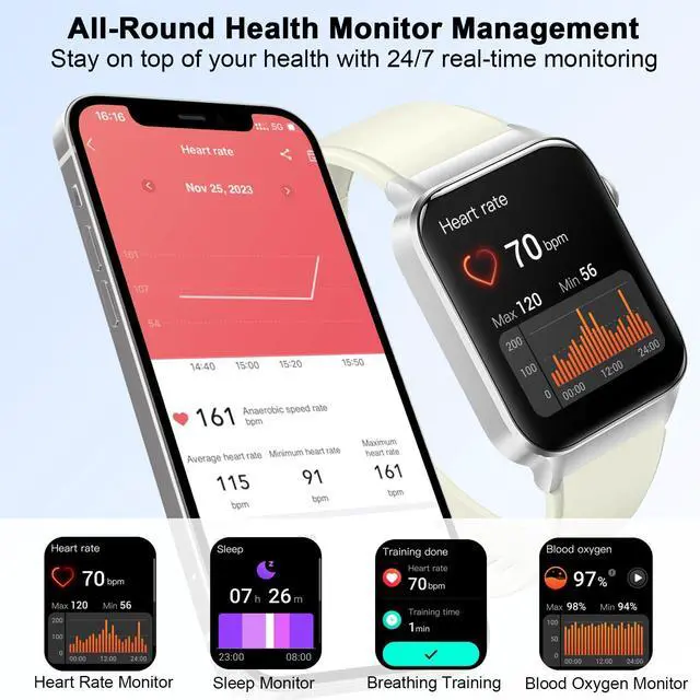Alt view image 5 of 7 - Smart Watch for Women Men (Answer/Make Call), Smartwatch with Heart Rate/Sleep Monitor/Pedometer, 2026 New Fitness Watch IP68 Waterproof, 113+ Sports Modes,Activity Tracker for Android iOS-White