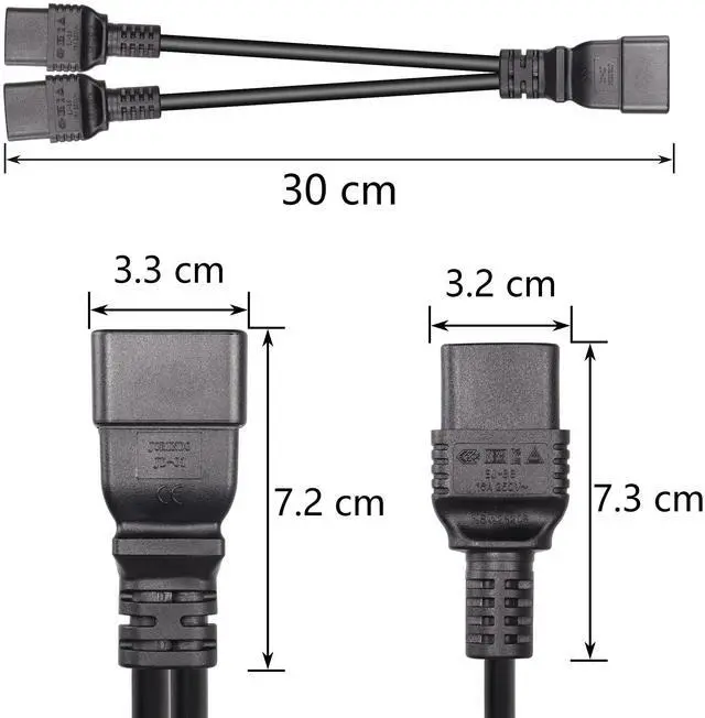 Alt view image 5 of 6 - IEC 320 C20 to Dual C19 Power Cord,C20 Male to 2 x C19 Y Splitter Adapter Extension Power Cable Cord(Black C20 to Dual C19)