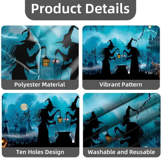 Alt view image 7 of 7 - Halloween Garage Door Cover Banner 7x16ft Haunted House Witch Scary Graveyard Cemetery Decorations Backdrop Background for Outdoor Indoor Holiday Party Wall Home Window Yard