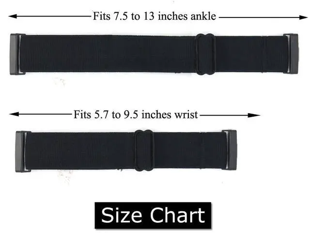 Alt view image 2 of 5 - 2-Pack Adjustable Elastic Bands, Wrist and Ankle bands with Tri-glide Slider for Fitbit Sense 1/2 or Versa 3/4, Stretchy Band for Men and Women, Black, Medium