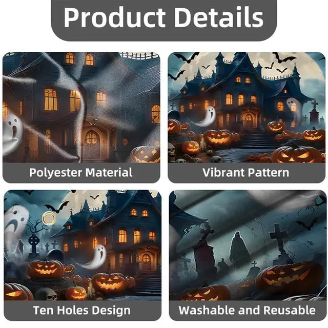 Alt view image 7 of 7 - Halloween Garage Door Cover Banner 7x16ft Haunted House Pumpkin Lantern Ghost Backdrop Decorations Scary Graveyard Cemetery Background for Outdoor Home Yard Garage Door Decor