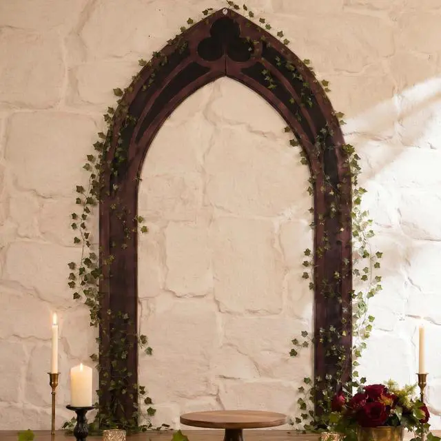 Main image of 7ft Gothic Arch Backdrop with Ivy Vines, Oxford Fabric Archway Background Reusable Arch Decor for Reading Stage Background, Park Theater Shows, Mystical Ring Birthday Party Photoshoot Decorations