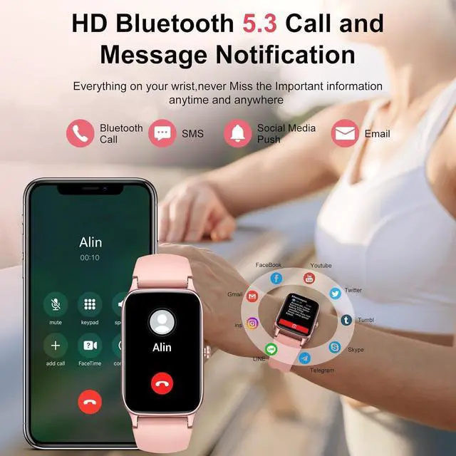 Alt view image 3 of 7 - Smart Watch for Women, 1.57" Smartwatch (Answer/Make Call), 2025 NEW Fitness Tracker with 110+ Sport Modes, Heart Rate/Sleep Monitor, IP68 Waterproof, Pedometer, Fitness Watch for Android iOS Pink