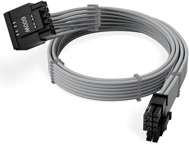Main image of X-Enlazar 12V-2x6 PCIe 5.1 GPU Cable (600W) - 90-Degree Connector, Individually Sleeved with Braiding & Combs, 16AWG Wire, 600mm Length, Type-A Connector - Off White