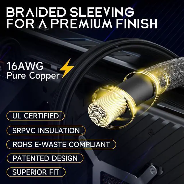 Alt view image 5 of 7 - 12V-2x6 PCIe 5.1 GPU Cable (600W) - 90-Degree Connector, Individually Sleeved with Braiding & Combs, 16AWG Wire, 600mm Length, Type-A Connector - Black