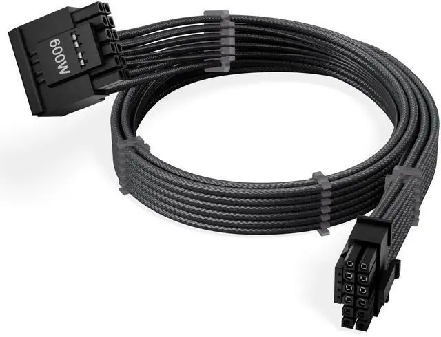 Main image of X-Enlazar 12V-2x6 PCIe 5.1 GPU Cable (600W) - 90-Degree Connector, Individually Sleeved with Braiding & Combs, 16AWG Wire, 600mm Length, Type-A Connector - Gray