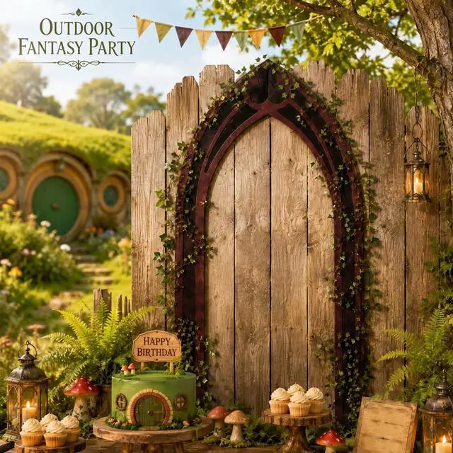 Alt view image 2 of 6 - 7ft Gothic Arch Backdrop with Ivy Vines, Oxford Fabric Archway Background Reusable Arch Decor for Reading Stage Background, Park Theater Shows, Mystical Ring Birthday Party Photoshoot Decorations