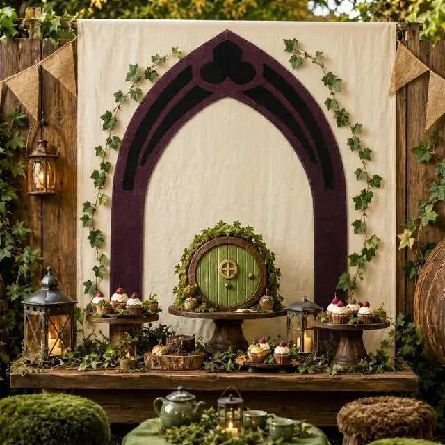 Alt view image 5 of 6 - 7ft Gothic Arch Backdrop with Ivy Vines, Oxford Fabric Archway Background Reusable Arch Decor for Reading Stage Background, Park Theater Shows, Mystical Ring Birthday Party Photoshoot Decorations