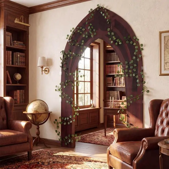 Alt view image 6 of 6 - 7ft Gothic Arch Backdrop with Ivy Vines, Oxford Fabric Archway Background Reusable Arch Decor for Reading Stage Background, Park Theater Shows, Mystical Ring Birthday Party Photoshoot Decorations