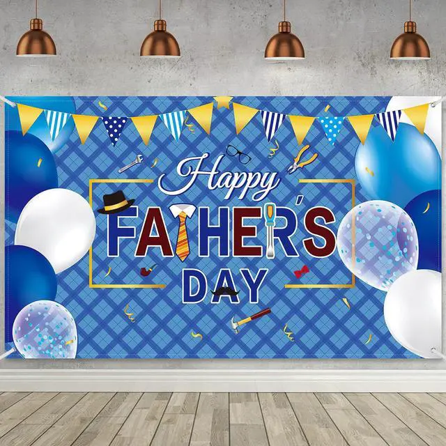 Main image of Happy Father's Day Banner Decorations, 73"x43" Large Fabric Polyester Sign with 6m Rope, Father's Day Party Backdrop for Indoor Outdoor Yard Decor