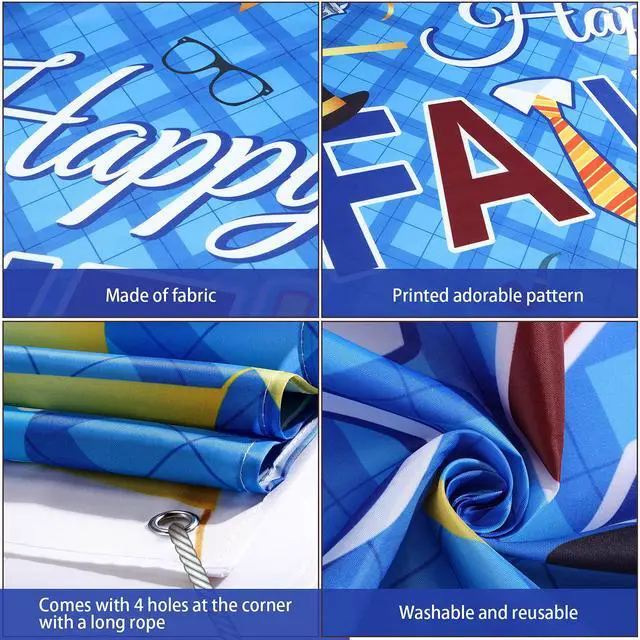 Alt view image 3 of 7 - Happy Father's Day Banner Decorations, 73"x43" Large Fabric Polyester Sign with 6m Rope, Father's Day Party Backdrop for Indoor Outdoor Yard Decor