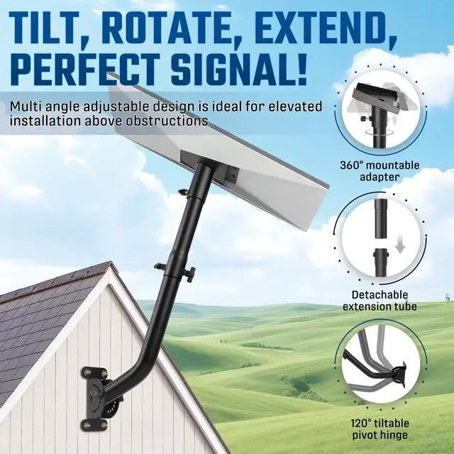 Alt view image 2 of 7 - Gen3 Mount for Starlink Standard 4/4X Adjustable Wall/Roof Mounting Kit with Aluminum Pipe Adapter Compatible with Starlink Standard Gen 3/V3
