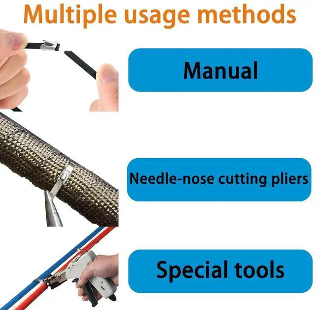 Alt view image 2 of 7 - Metal Zip Ties 11.8 inch 100 pcs black 304 stainless steel heavy-duty self-locking cable tie,suitable for machinery, automobiles, farms, fences, exhaust,Outdoor equipment and multi-purpose outdoor use