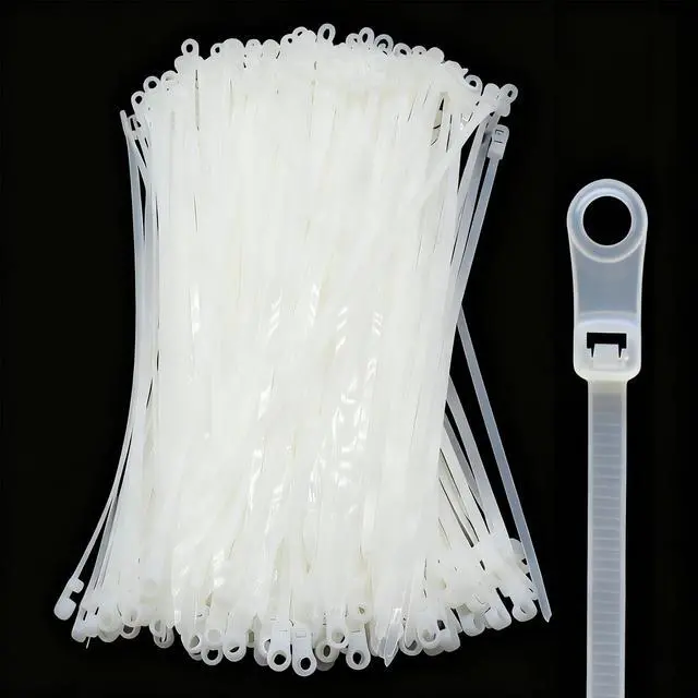 Main image of 200pcs Zip Tie with Screw Hole, 8 inch Automotive Wire Self Locking Black Zip Ties, Screw Zip Tie Mount Push Mount Cable Ties (White, 8")