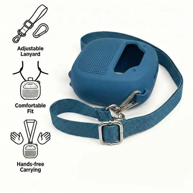 Alt view image 3 of 3 - Silicone Cover for Bose New SoundLink Micro Portable Bluetooth Speaker (2nd Gen) with Neck Lanyard (Twlight Blue)