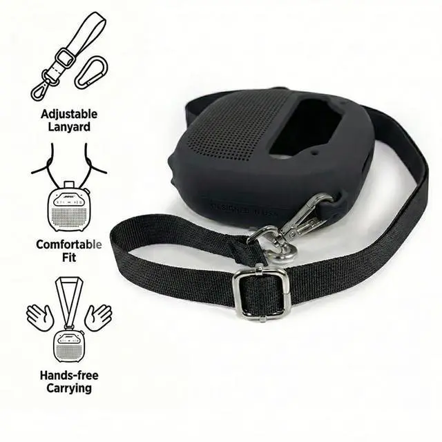 Alt view image 4 of 4 - Silicone Cover for Bose New SoundLink Micro Portable Bluetooth Speaker (2nd Gen) with Neck Lanyard (Black)