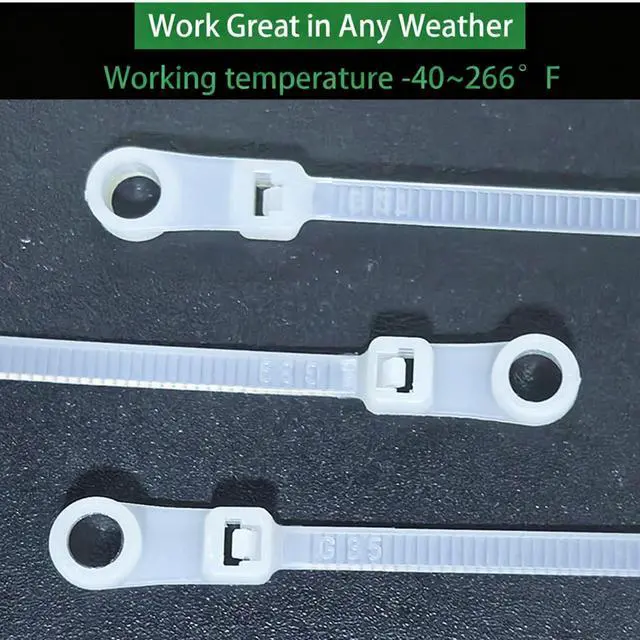 Alt view image 5 of 6 - 200pcs Zip Tie with Screw Hole, 8 inch Automotive Wire Self Locking Black Zip Ties, Screw Zip Tie Mount Push Mount Cable Ties (White, 8")