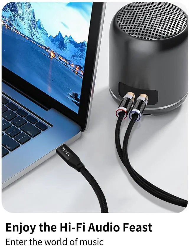 Alt view image 2 of 6 - HiFi USB C to RCA Audio Cable 3.28ft Type - C to Dual RCA Y Splitter | 4N OFC Silver-Plated Core, DAC Chip, 24K Gold-Plated Plug, Braided Shielded, for Audiophiles, Amplifier, Speaker, DVD